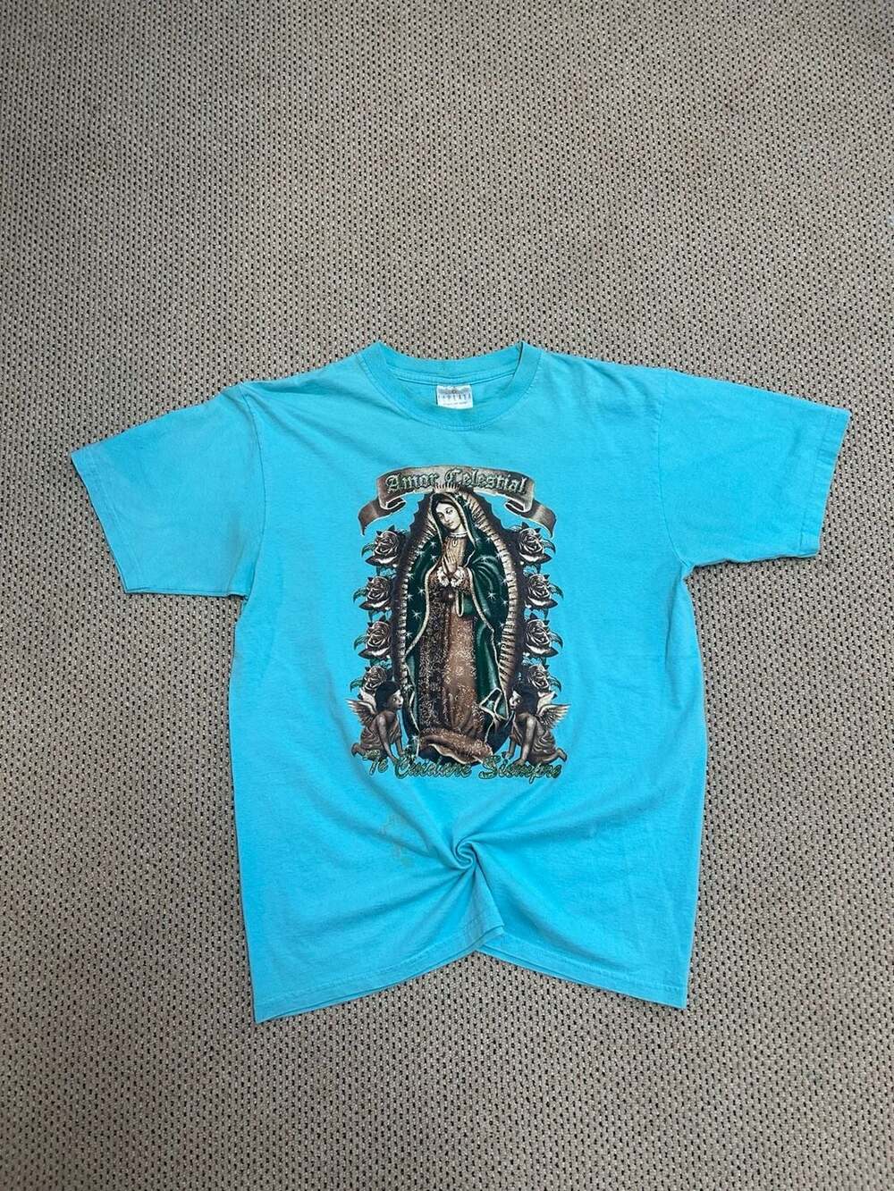 La Playa Premium Label Amor Celestial Virgen de Guadalupe Glitter Graphic T-Shir